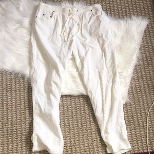 White drawstring crushed velvet pants